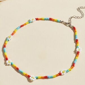 Rainbow Beaded White Daisy Choker Necklace
